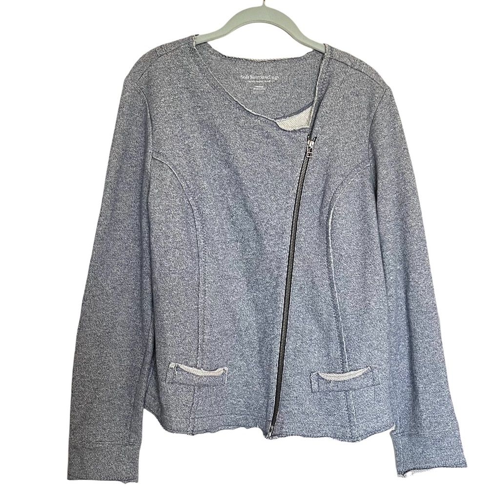 Soft Surroundings Asymmetrical Zip Up Moto Jacket terry